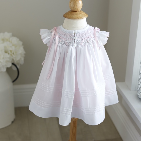 Newborn Smocked Dress White Pink Embroidery Will'beth Spring Portrait NWT - Picture 7 of 10